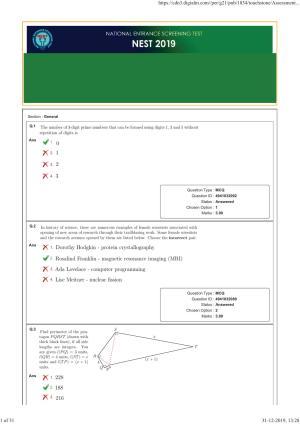 NEST 2019 Question Paper