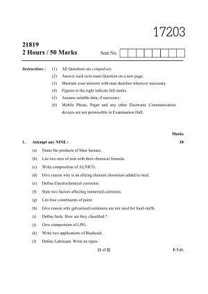 MSBTE Summer Question Paper 2019 - Applied Chemistry
