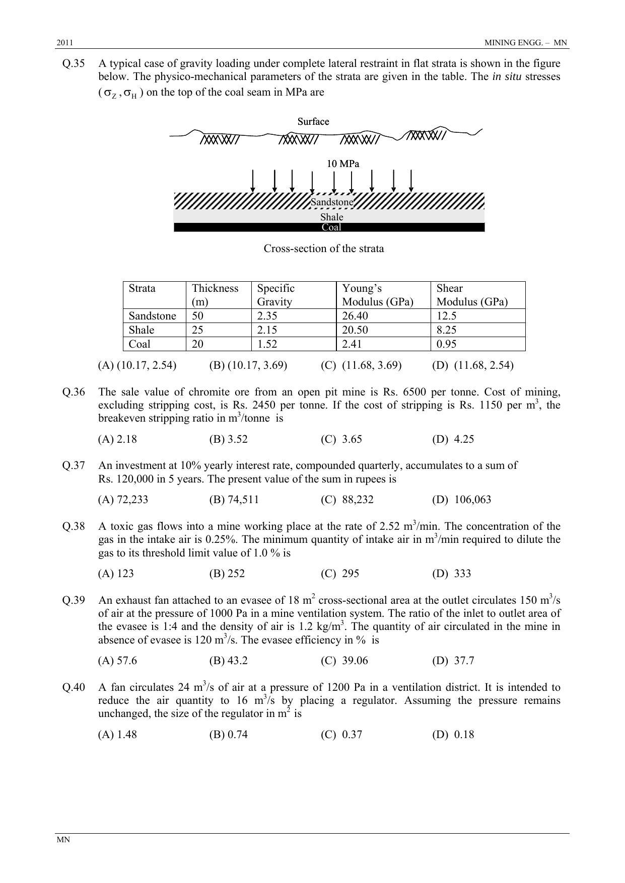 GATE 2011 Mining Engineering (MN) Question Paper with Answer Key - Page 7