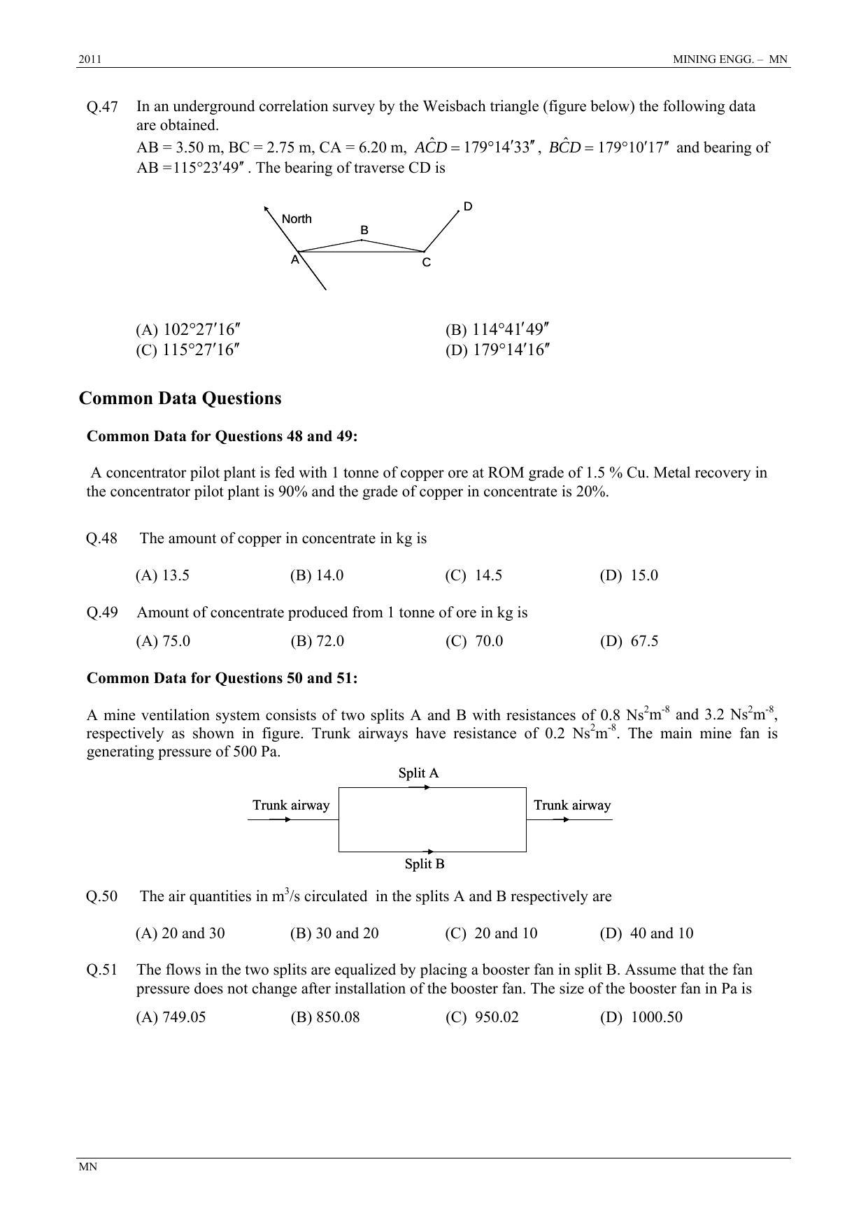 GATE 2011 Mining Engineering (MN) Question Paper with Answer Key - Page 9