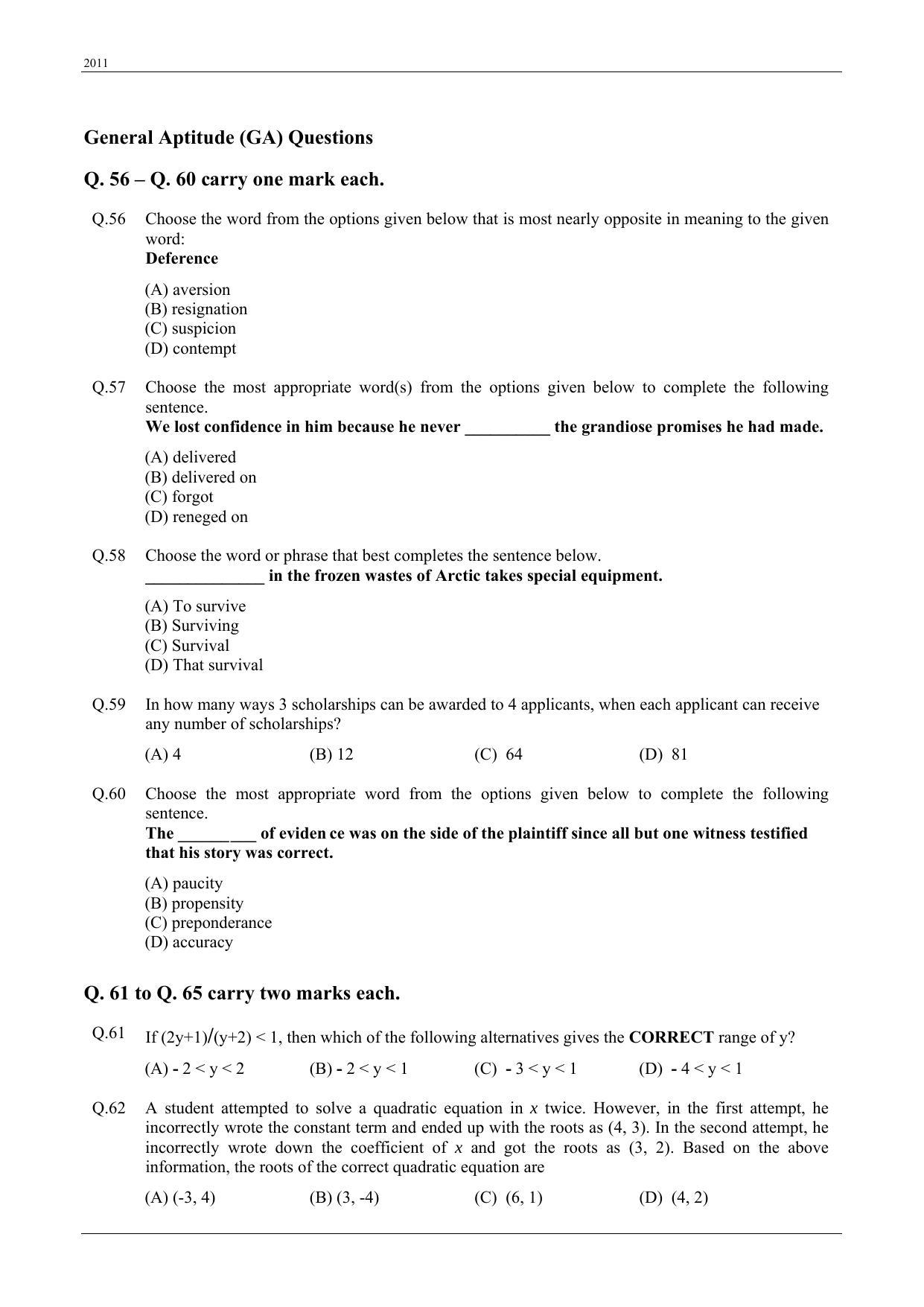 GATE 2011 Mining Engineering (MN) Question Paper with Answer Key - Page 11