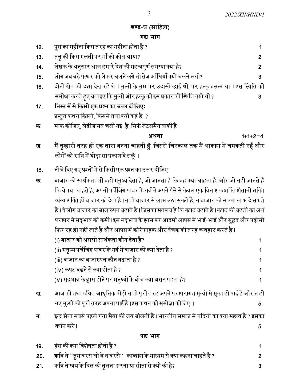 Nagaland Board Class 12 Hindi 2022 Question Paper - Page 3