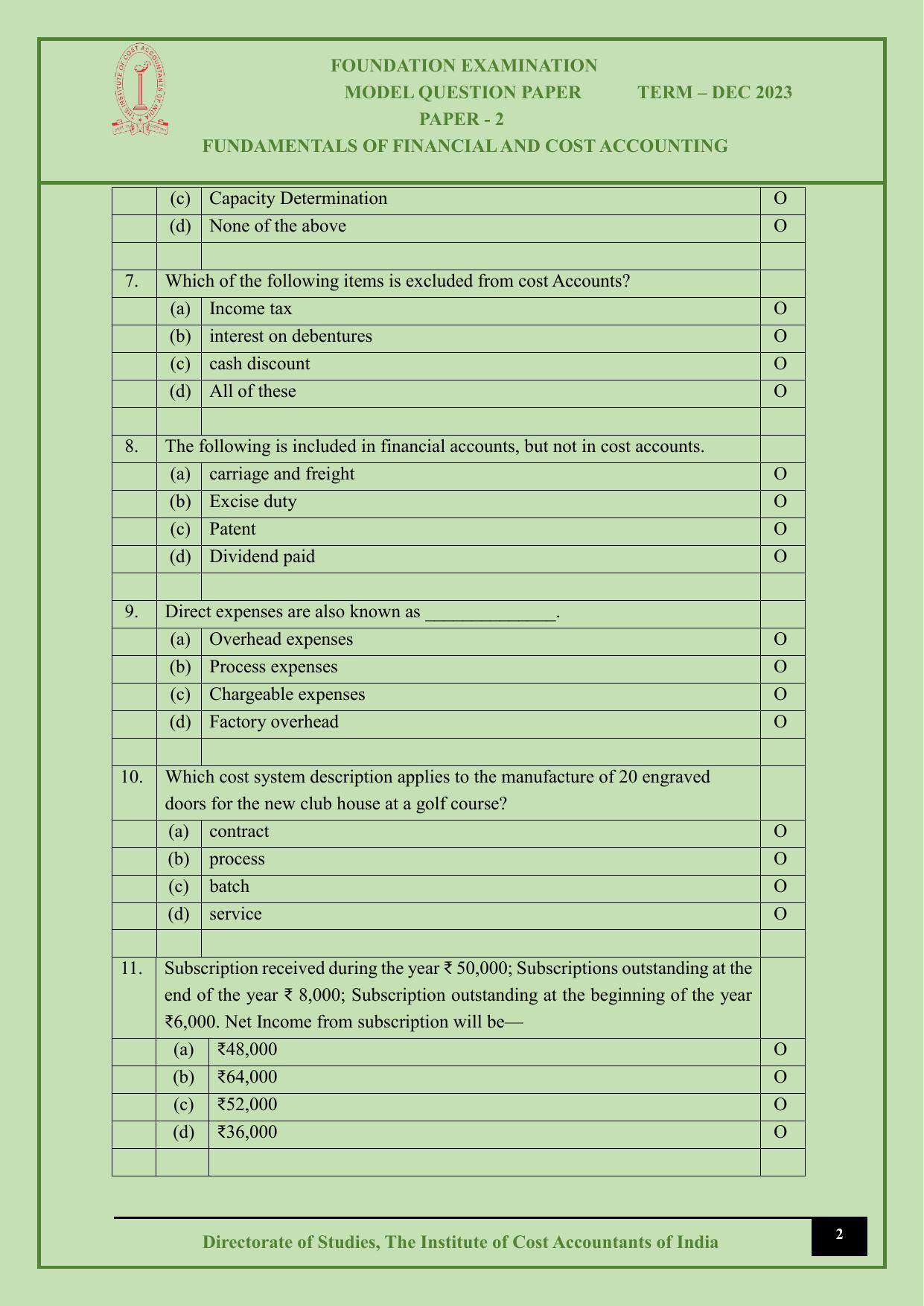ICMAI Dec 2023 - Paper 2 – FUNDAMENTALS OF FINANCIAL AND COST ACCOUNTING - Answer Key - Page 2