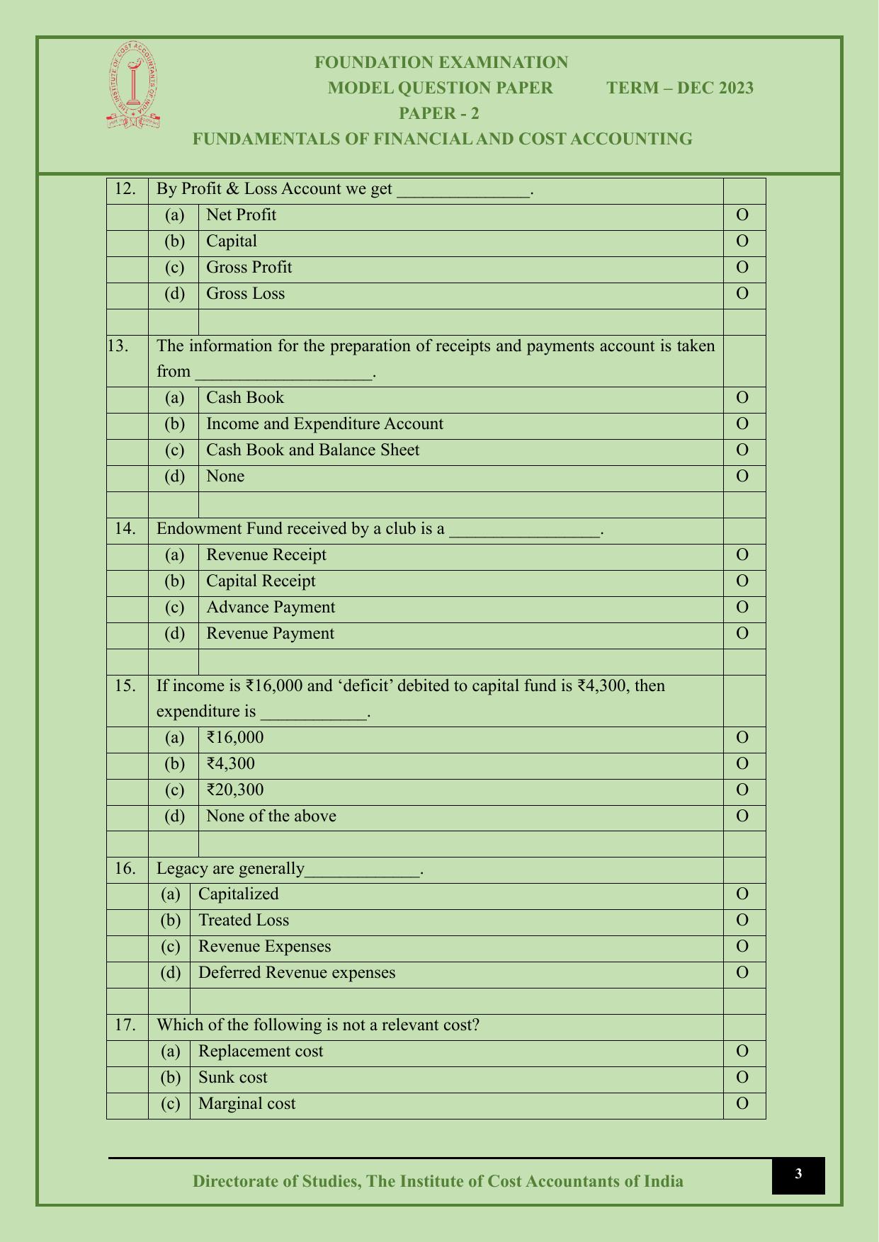 ICMAI Dec 2023 - Paper 2 – FUNDAMENTALS OF FINANCIAL AND COST ACCOUNTING - Answer Key - Page 3