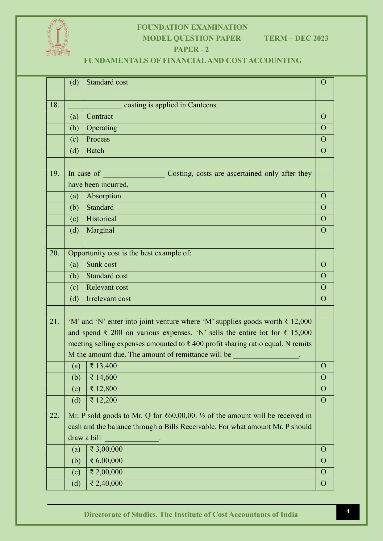ICMAI Dec 2023 - Paper 2 – FUNDAMENTALS OF FINANCIAL AND COST ACCOUNTING - Answer Key - Page 4