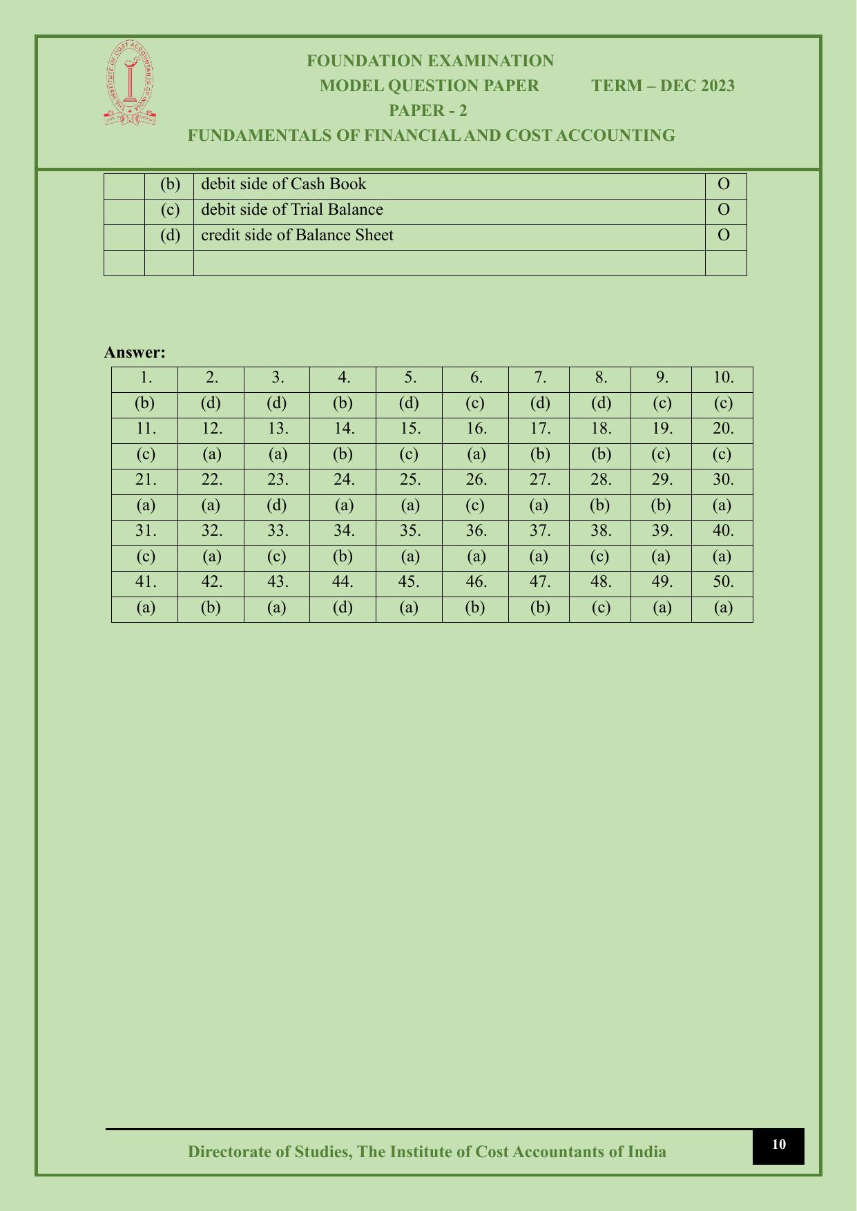 ICMAI Dec 2023 - Paper 2 – FUNDAMENTALS OF FINANCIAL AND COST ACCOUNTING - Answer Key - Page 10