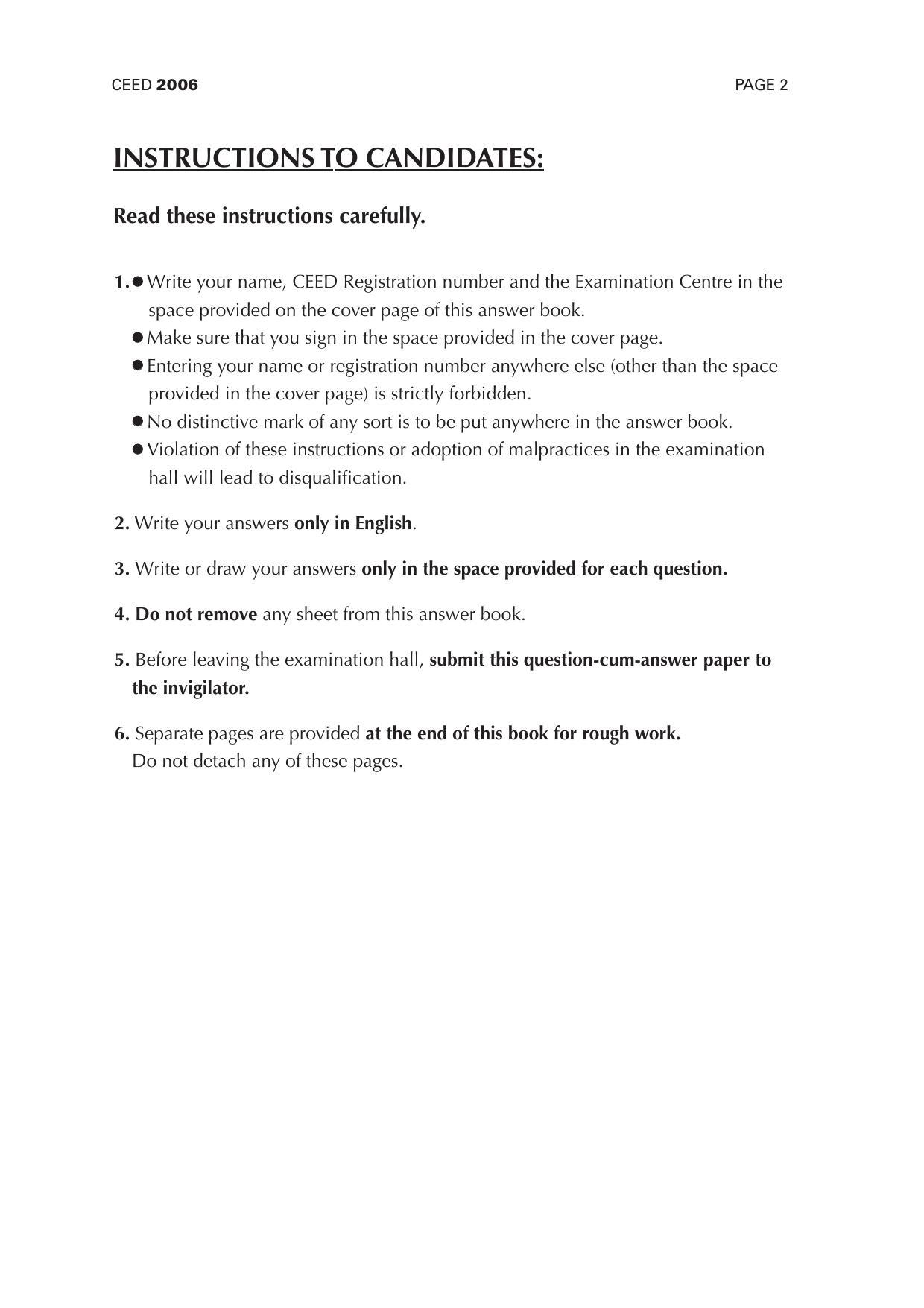 CEED 2006 Question Paper - Page 1