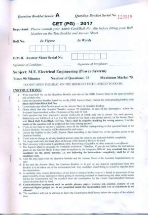 PU CET UG 2017 M.E. Electrical Engg. (Power System) Question Paper