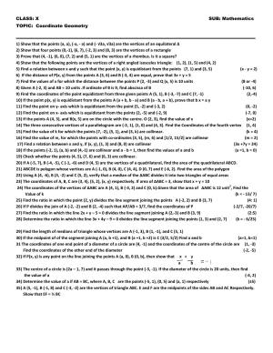 CBSE Worksheets for Class 10 Maths Coordinate Geometry Assignment 5