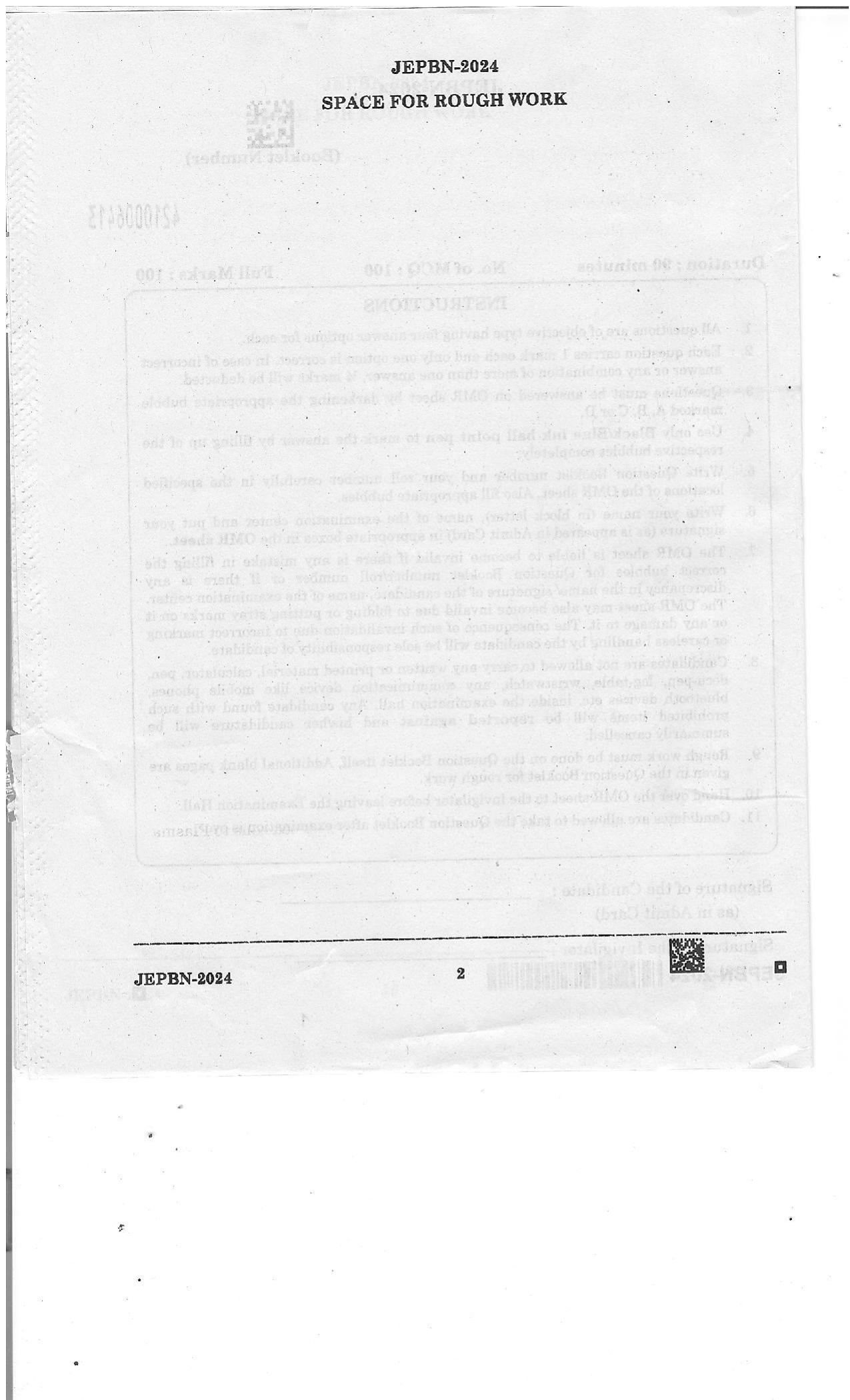WBJEE JEPBN 2024 Question Paper - Page 2
