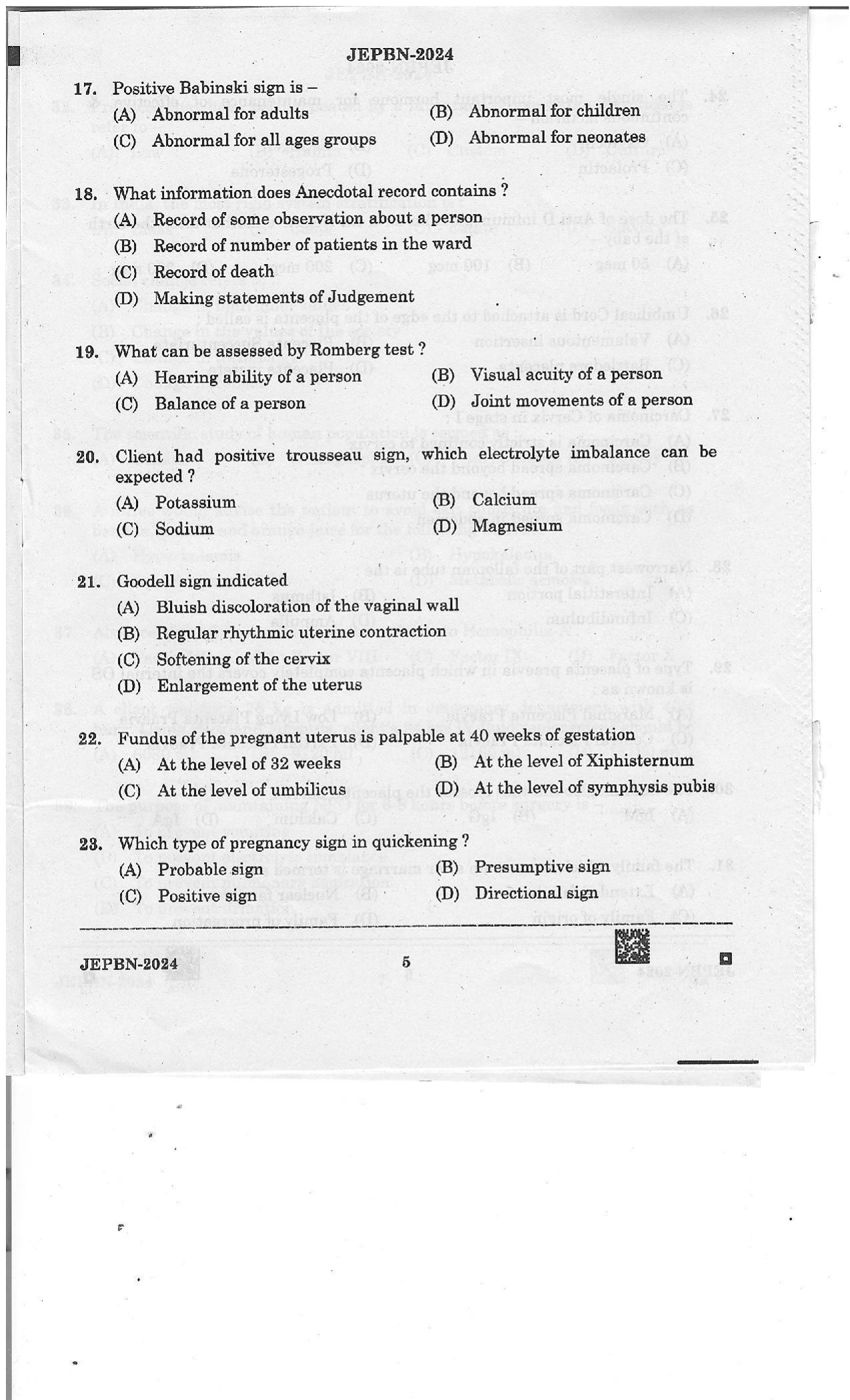 WBJEE JEPBN 2024 Question Paper - Page 5