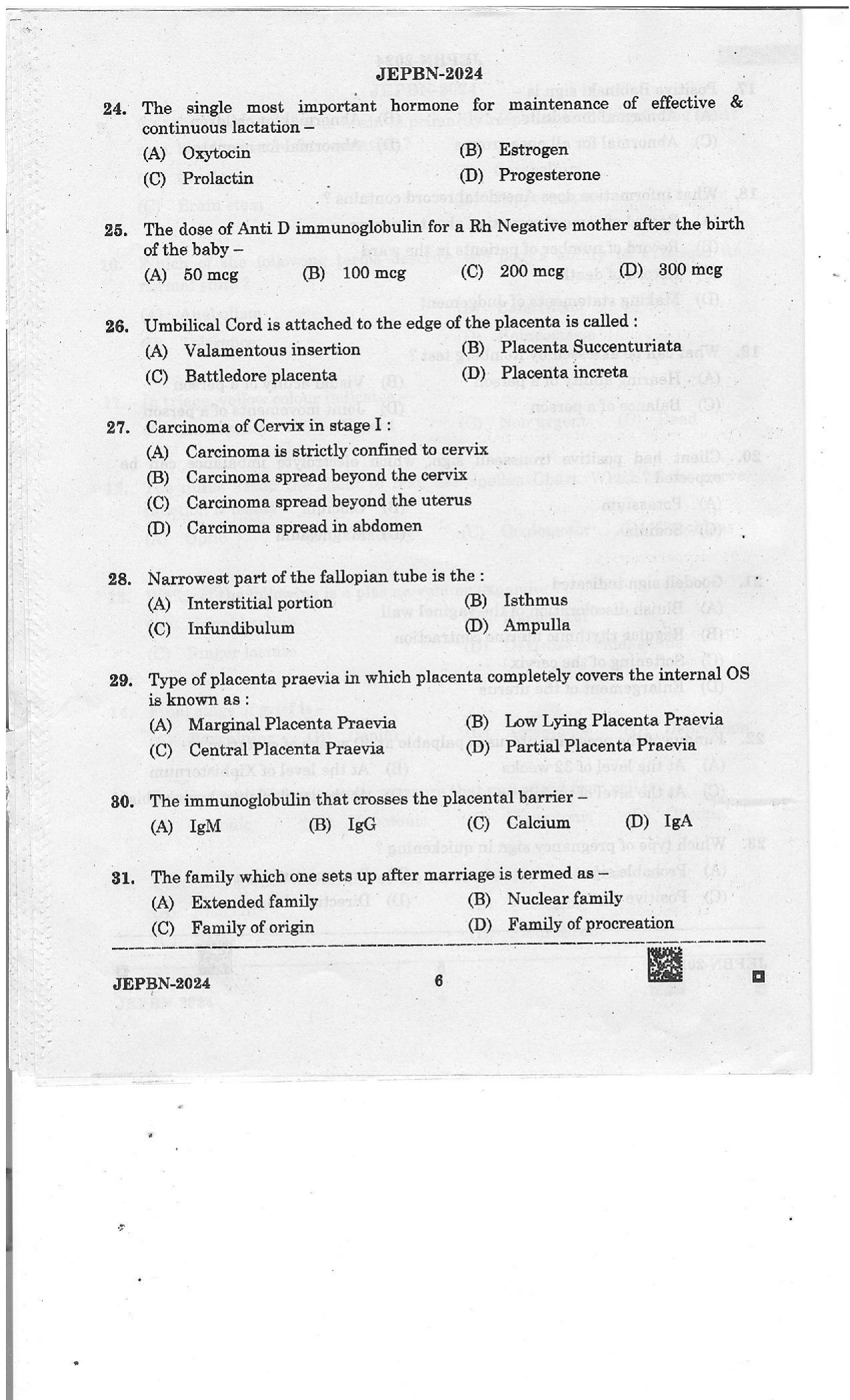 WBJEE JEPBN 2024 Question Paper - Page 6