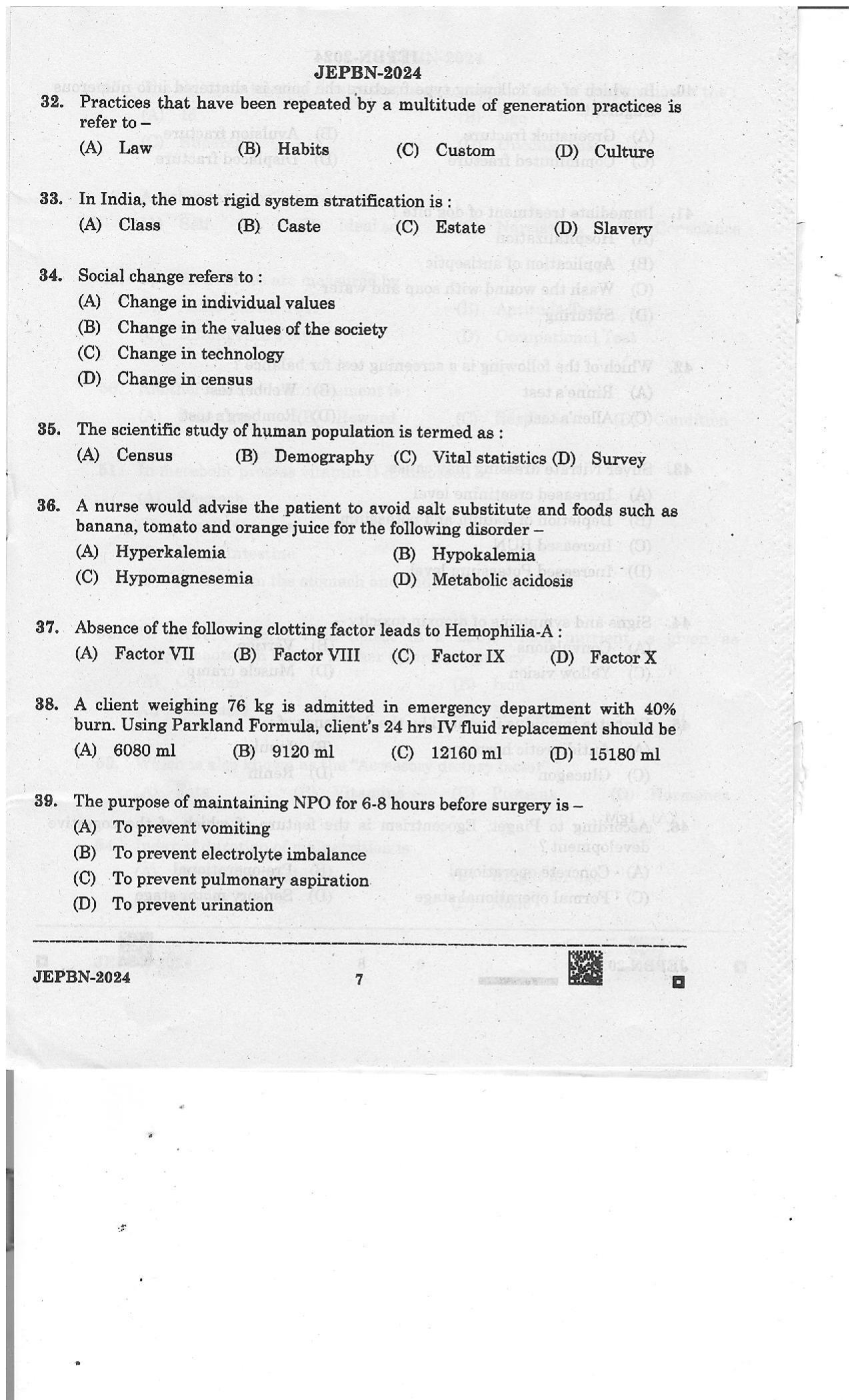 WBJEE JEPBN 2024 Question Paper - Page 7