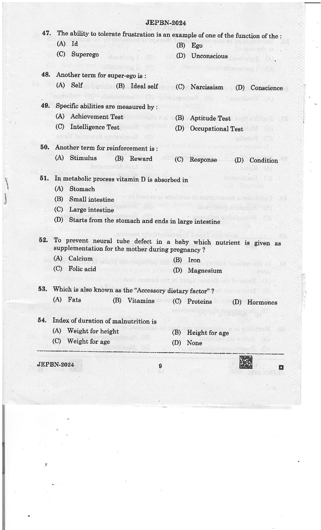 WBJEE JEPBN 2024 Question Paper - Page 9
