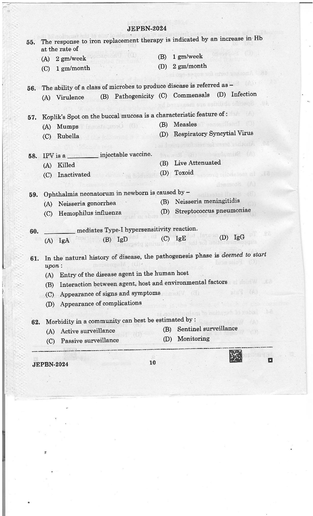 WBJEE JEPBN 2024 Question Paper - Page 10