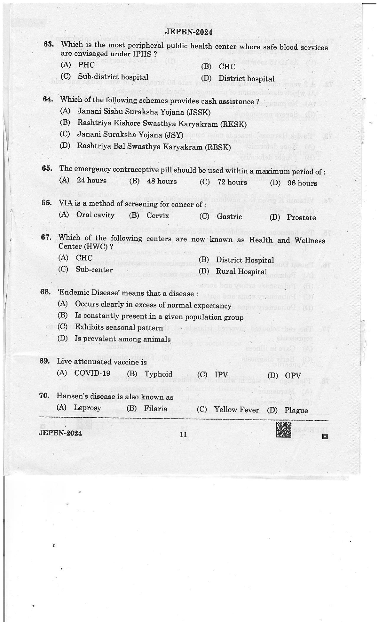 WBJEE JEPBN 2024 Question Paper - Page 11
