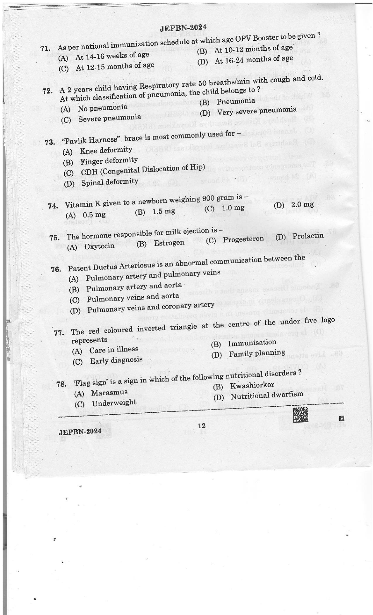 WBJEE JEPBN 2024 Question Paper - Page 12
