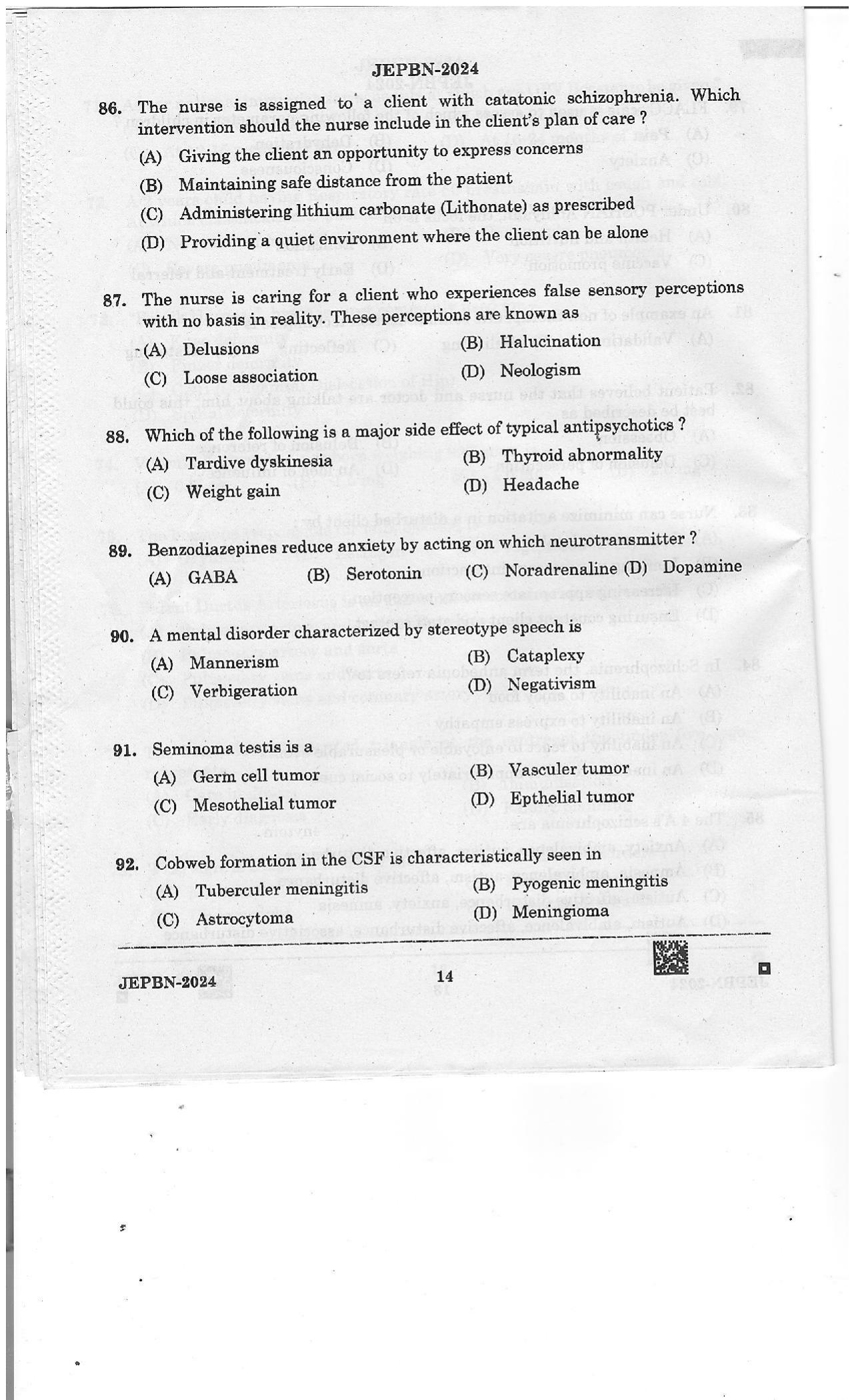 WBJEE JEPBN 2024 Question Paper - Page 14