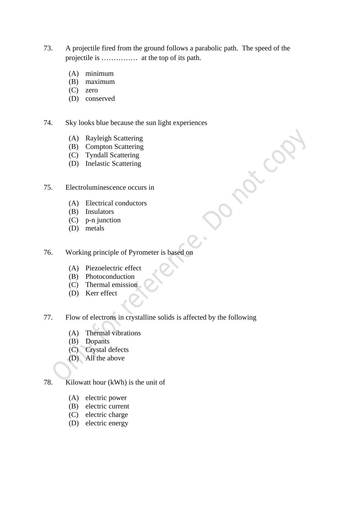 CUSAT CAT 2021 MSc Physics Question Paper - Page 15