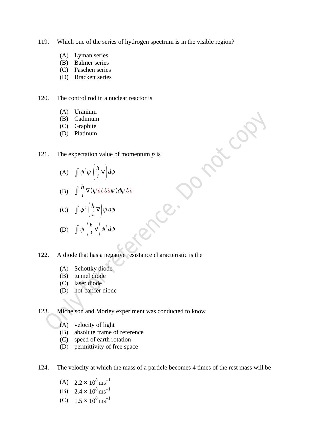 CUSAT CAT 2021 MSc Physics Question Paper - Page 25