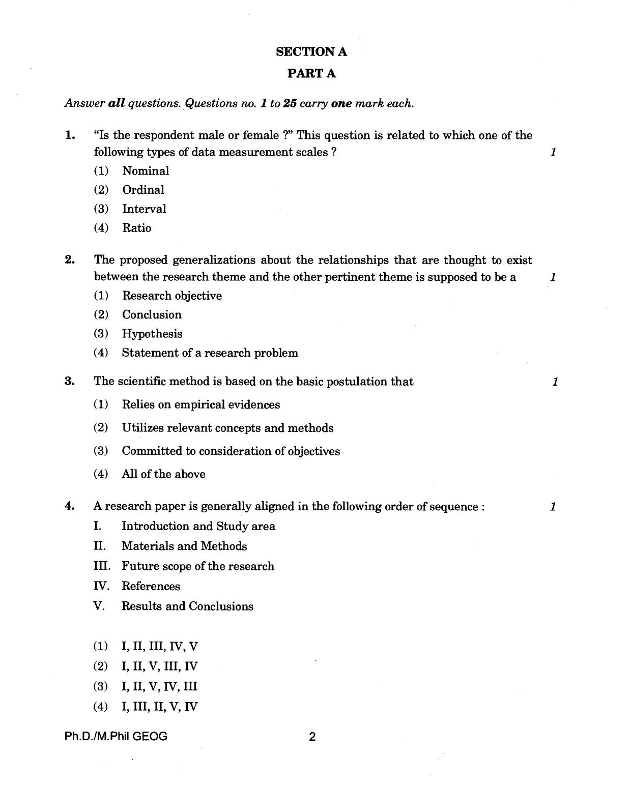 IGNOU PhD Entrance Test Ph./.M.Phil (Geography) 2018 Question Paper - Page 2