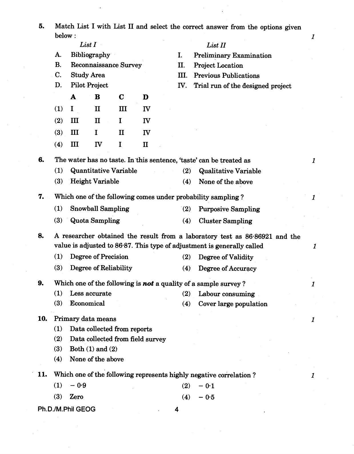 IGNOU PhD Entrance Test Ph./.M.Phil (Geography) 2018 Question Paper - Page 4