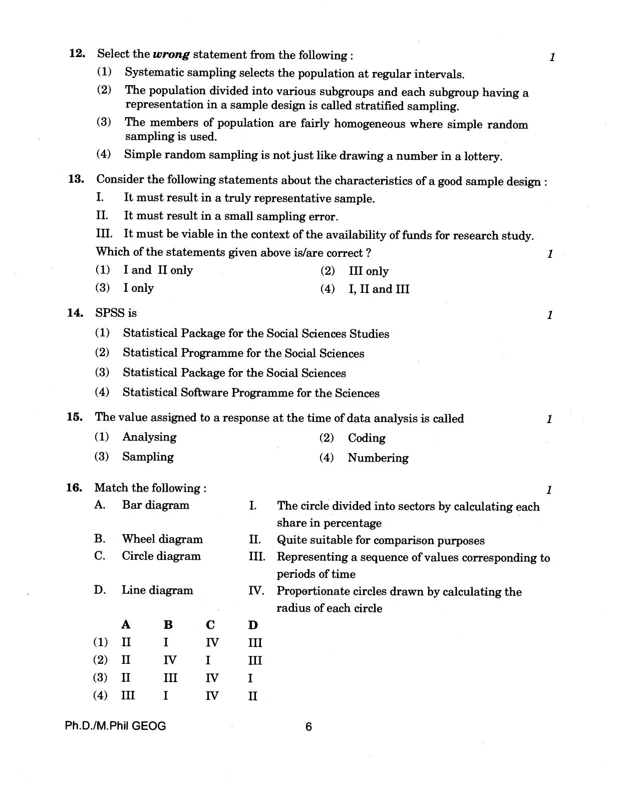 IGNOU PhD Entrance Test Ph./.M.Phil (Geography) 2018 Question Paper - Page 6