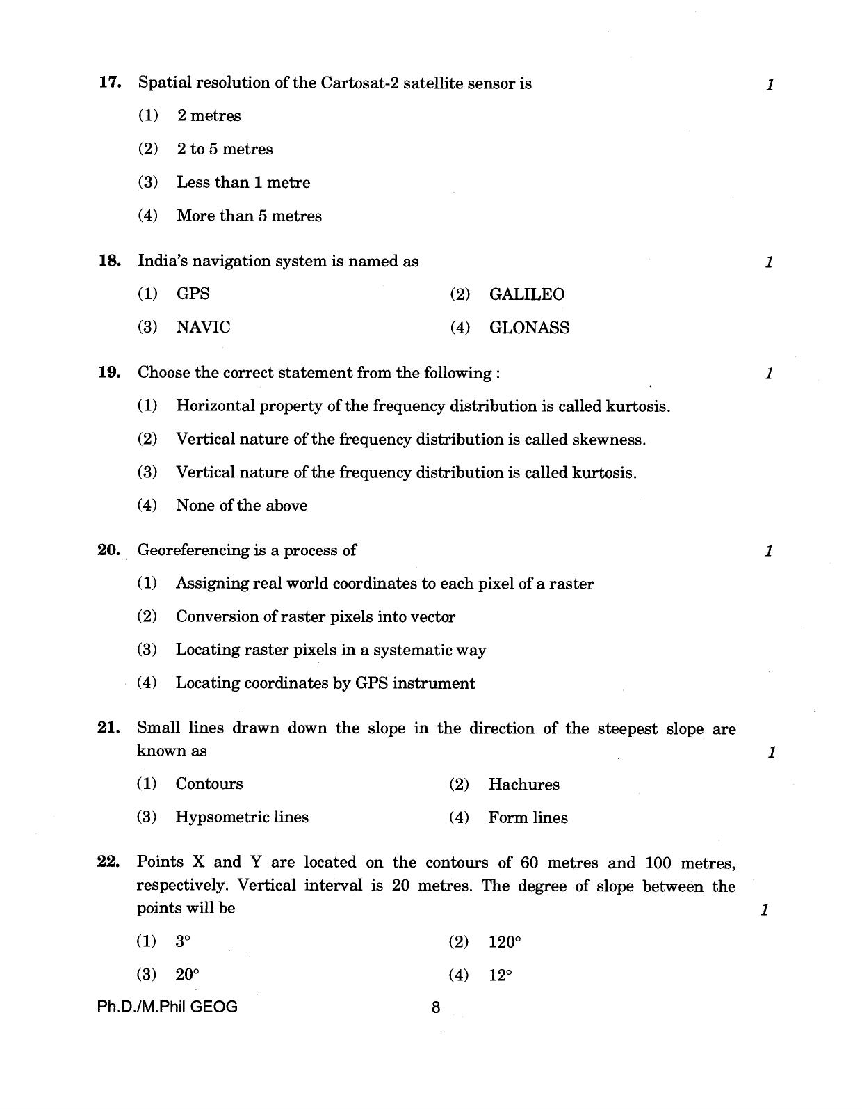 IGNOU PhD Entrance Test Ph./.M.Phil (Geography) 2018 Question Paper - Page 8