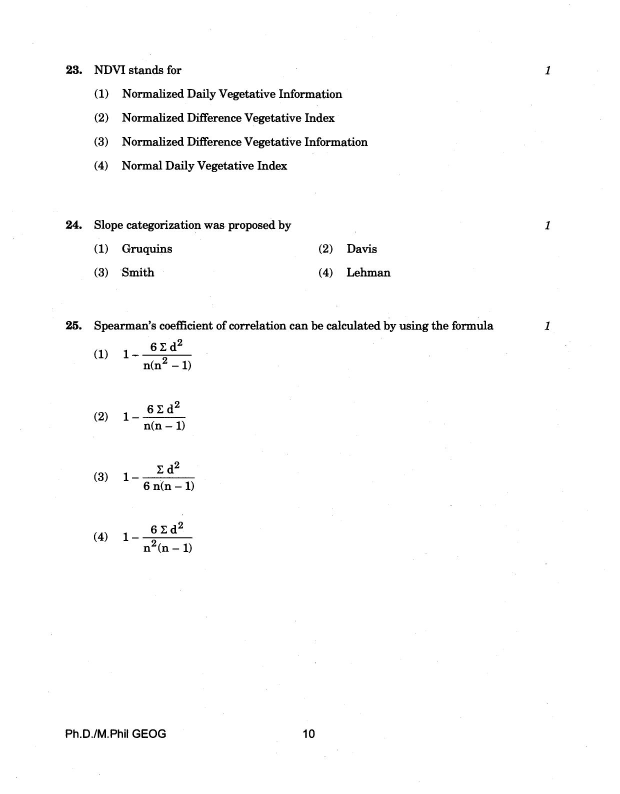 IGNOU PhD Entrance Test Ph./.M.Phil (Geography) 2018 Question Paper - Page 10