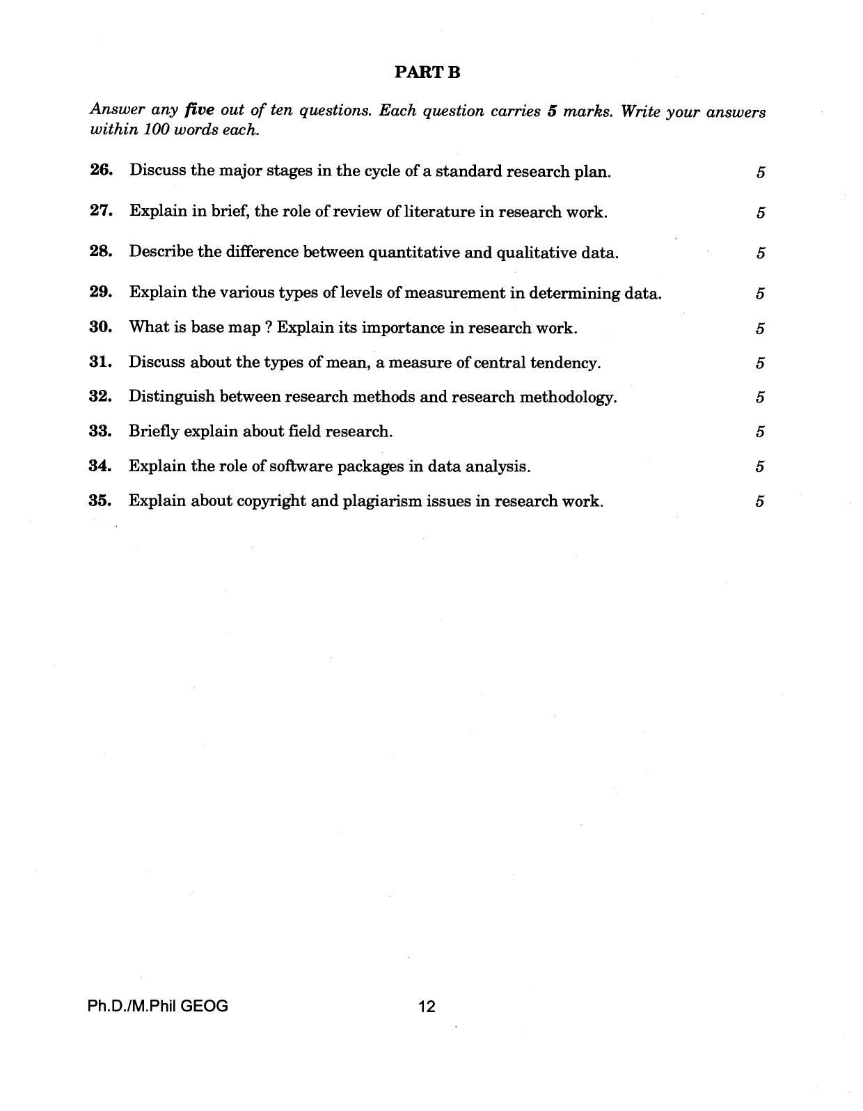 IGNOU PhD Entrance Test Ph./.M.Phil (Geography) 2018 Question Paper - Page 12