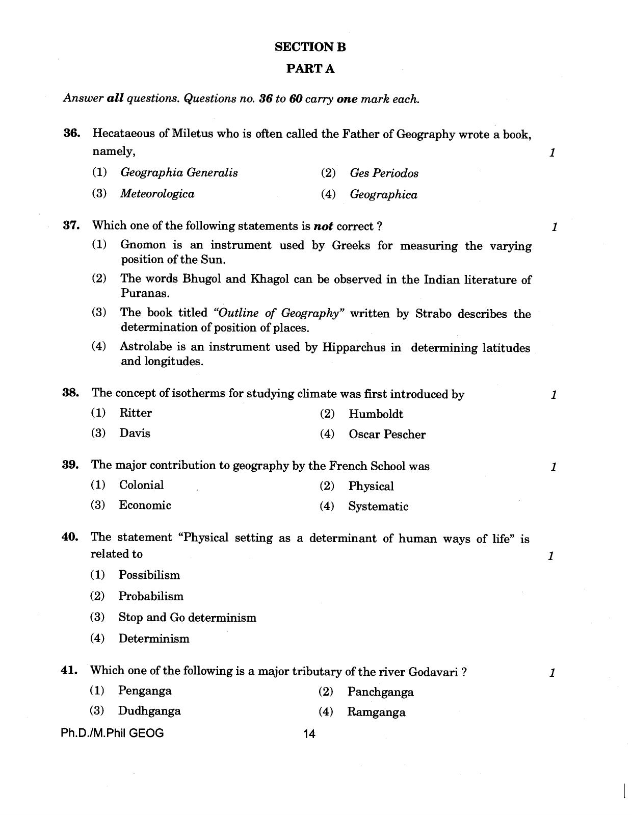 IGNOU PhD Entrance Test Ph./.M.Phil (Geography) 2018 Question Paper - Page 14