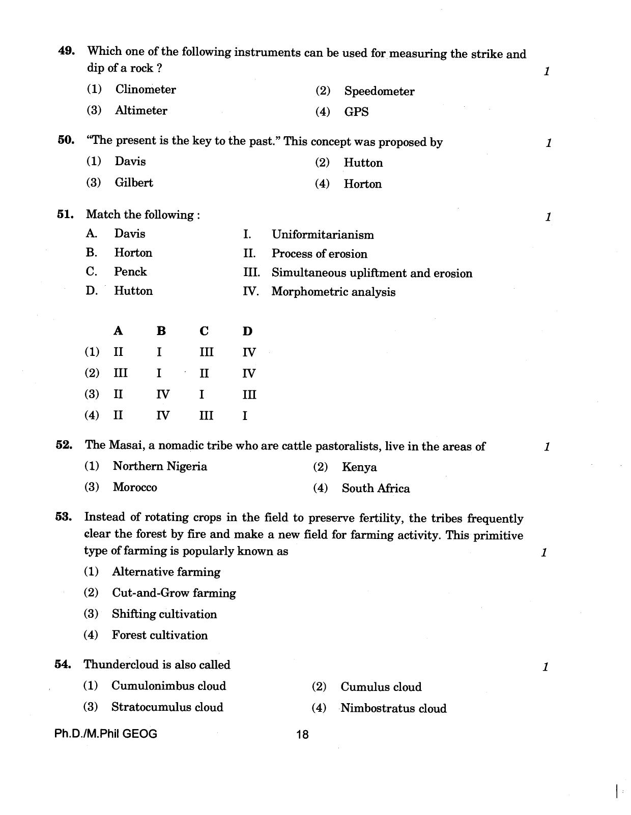 IGNOU PhD Entrance Test Ph./.M.Phil (Geography) 2018 Question Paper - Page 18