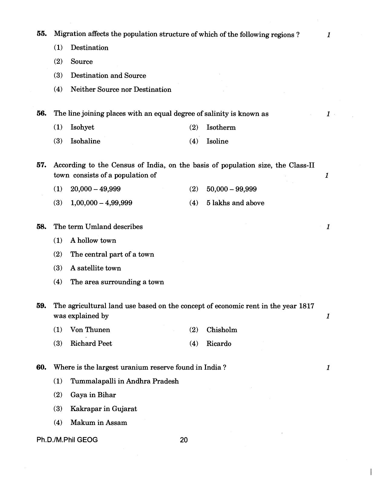 IGNOU PhD Entrance Test Ph./.M.Phil (Geography) 2018 Question Paper - Page 20