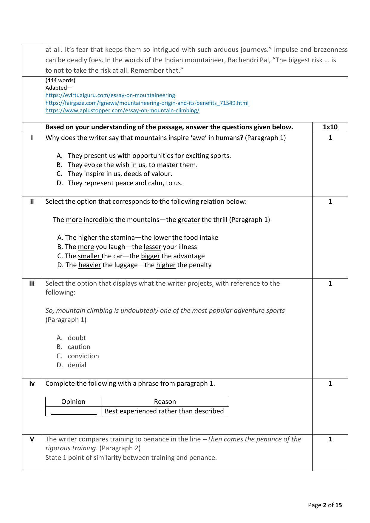 CBSE Class 10 English (Language & Literature) Sample Papers 2023 - Page 2