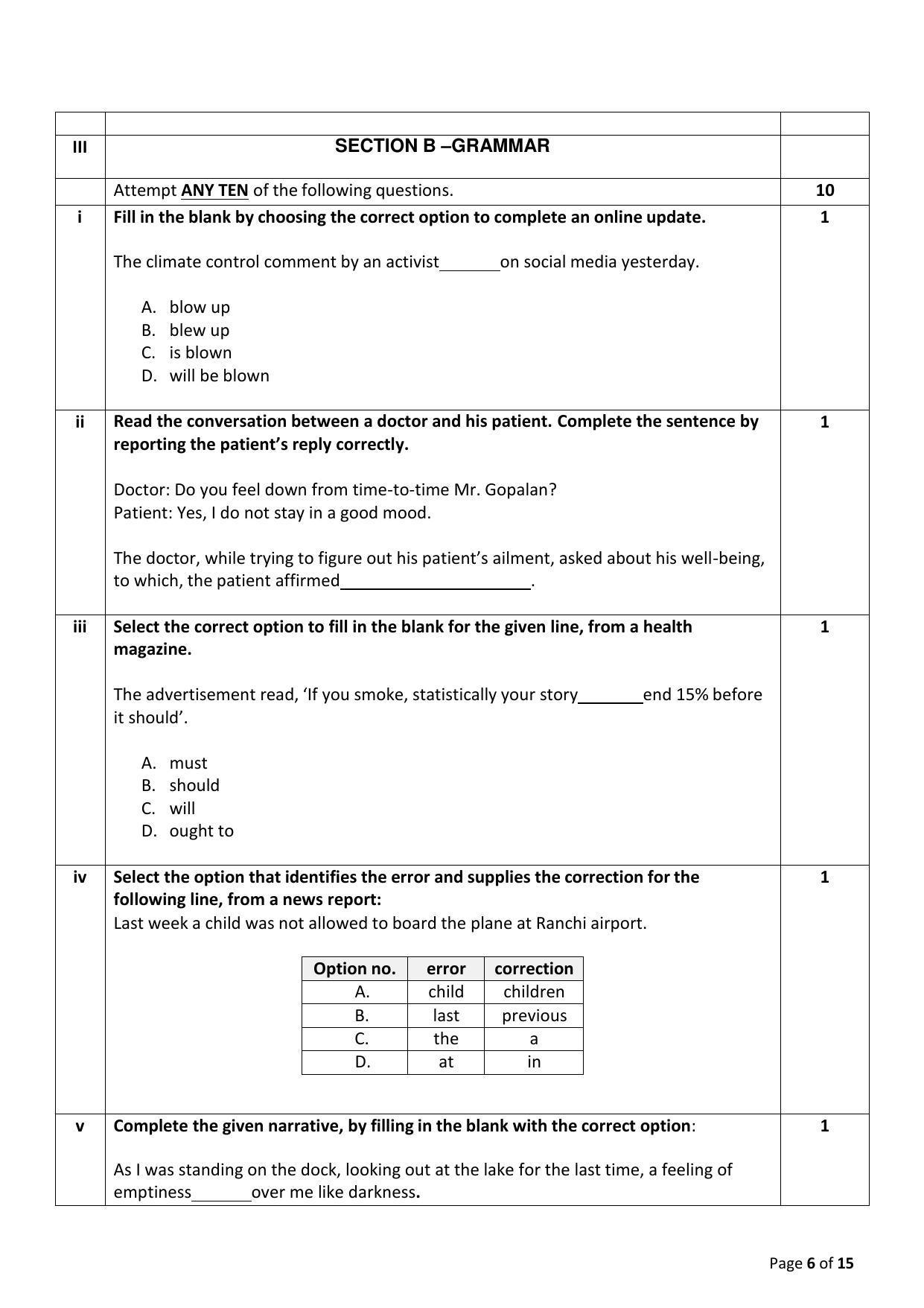 CBSE Class 10 English (Language & Literature) Sample Papers 2023 - Page 6