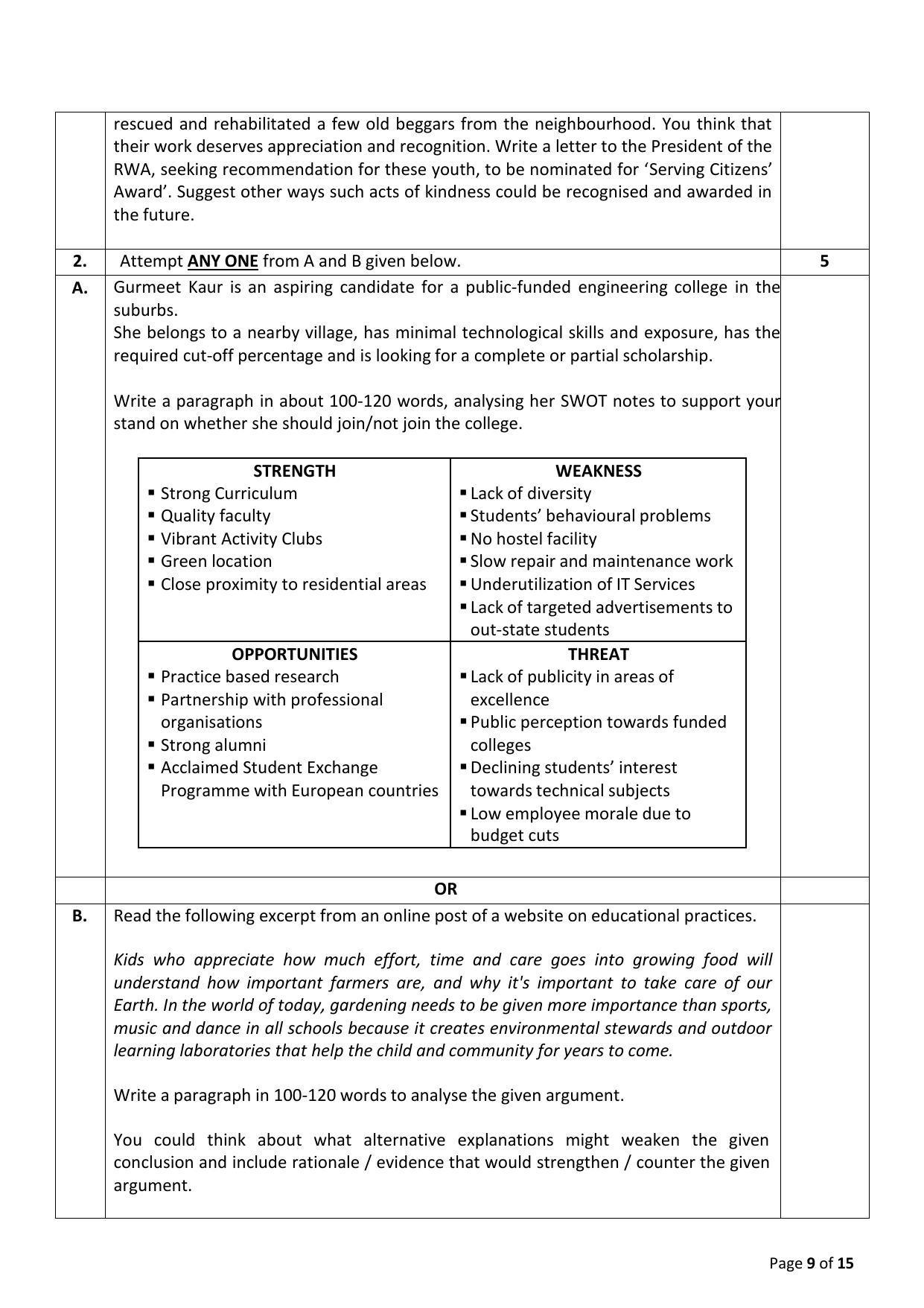 CBSE Class 10 English (Language & Literature) Sample Papers 2023 - Page 9