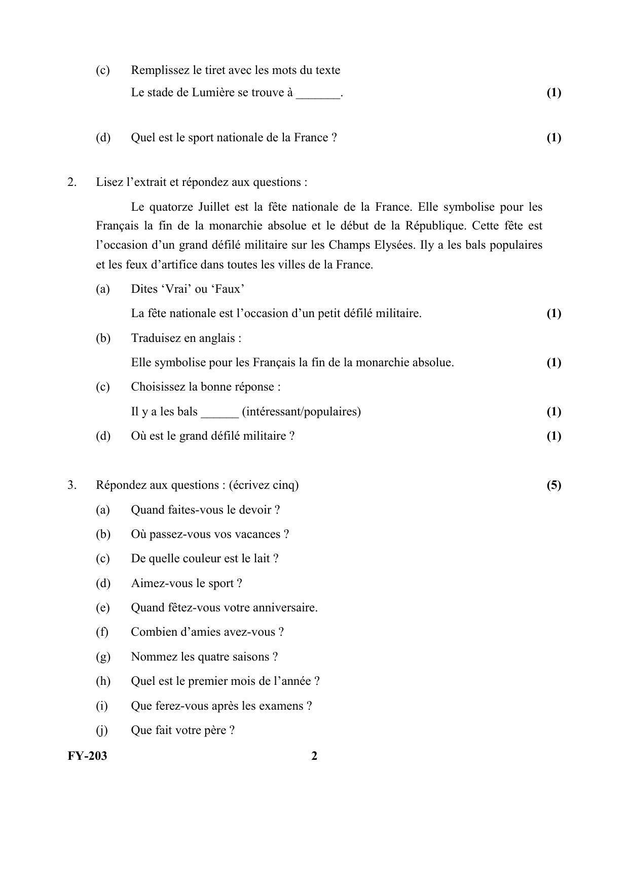 Kerala Plus One (Class 11th) Part-II French Question Paper 2021 - Page 2