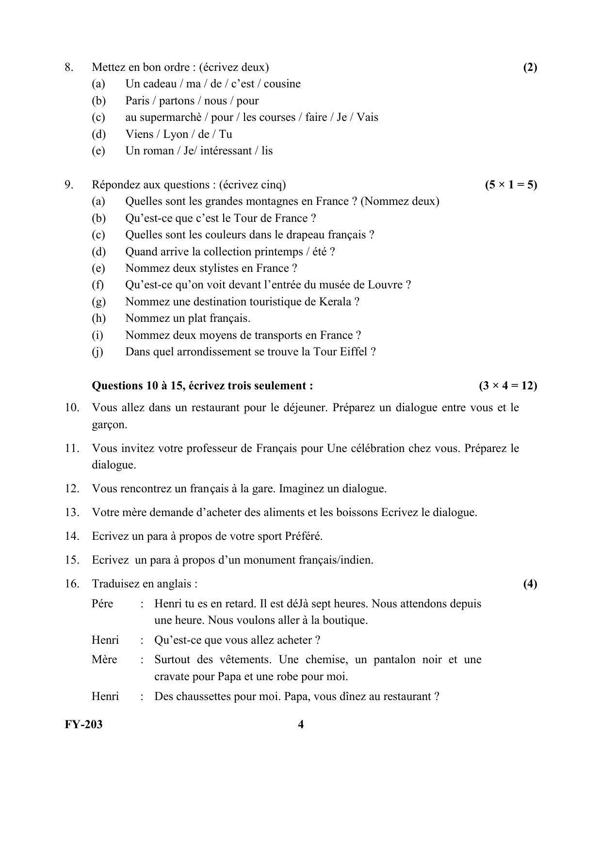 Kerala Plus One (Class 11th) Part-II French Question Paper 2021 - Page 4