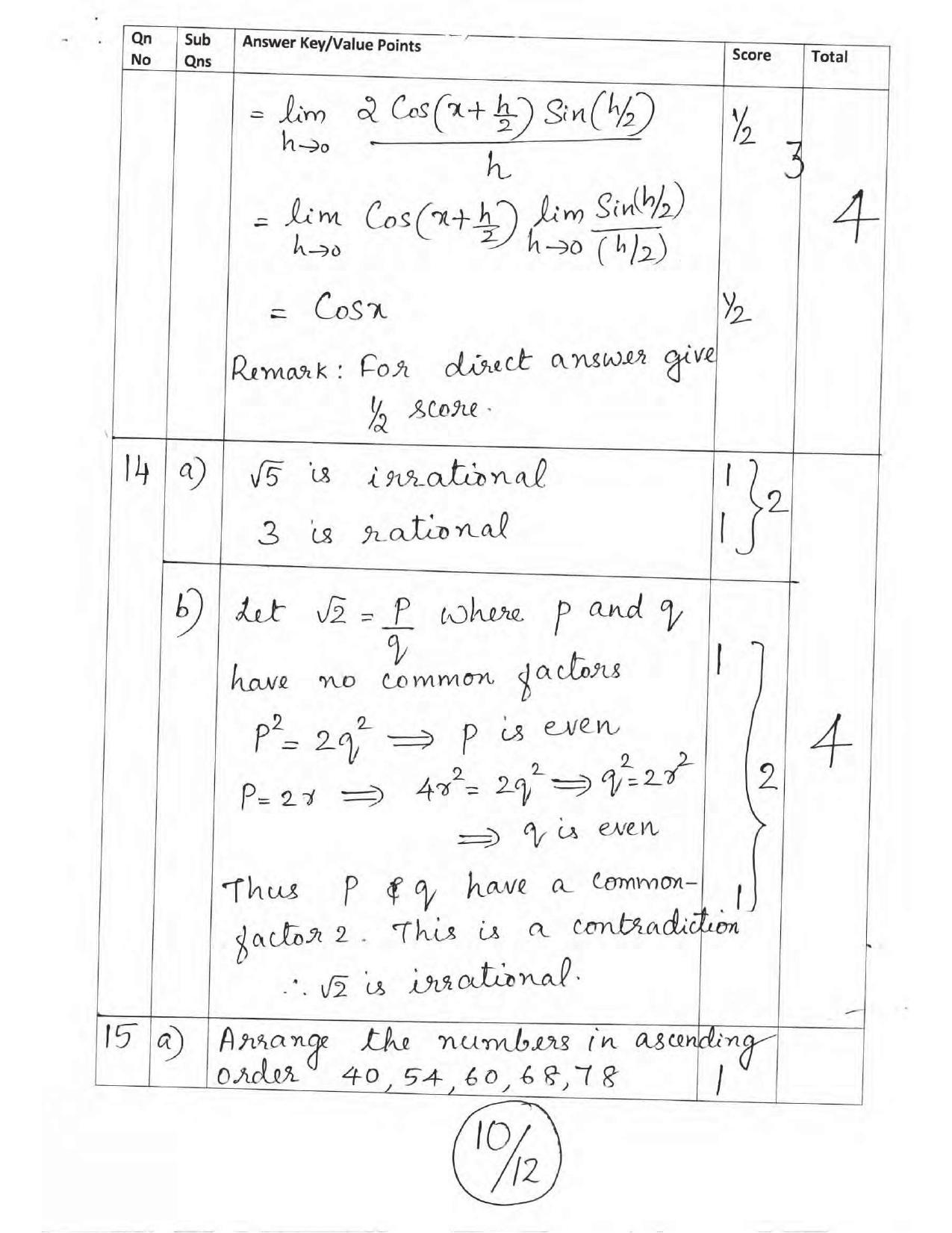 Kerala Plus One 2017 Maths (Commerce) Answer Key - Page 10