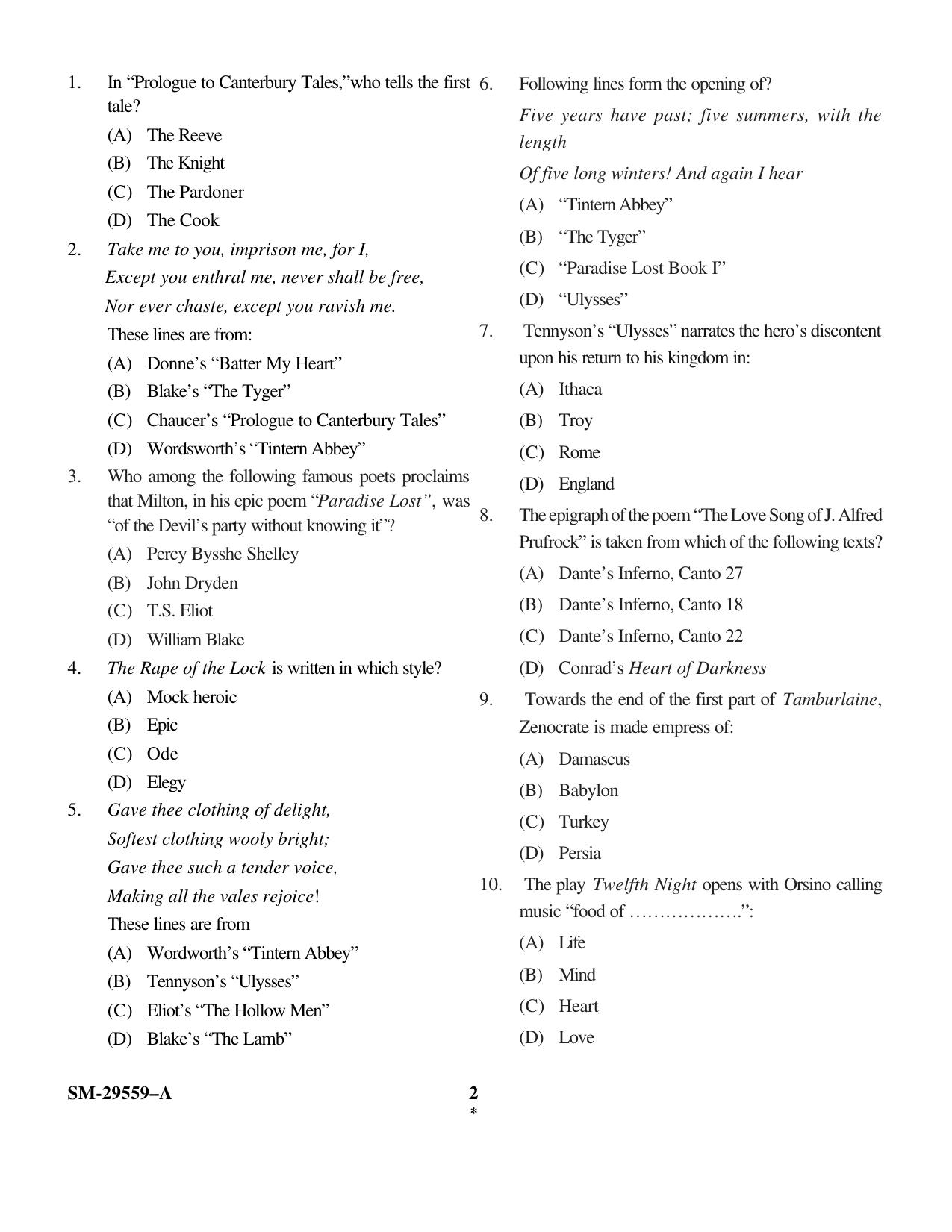KUET 2023 M.A. English Honors Question Paper - Page 2