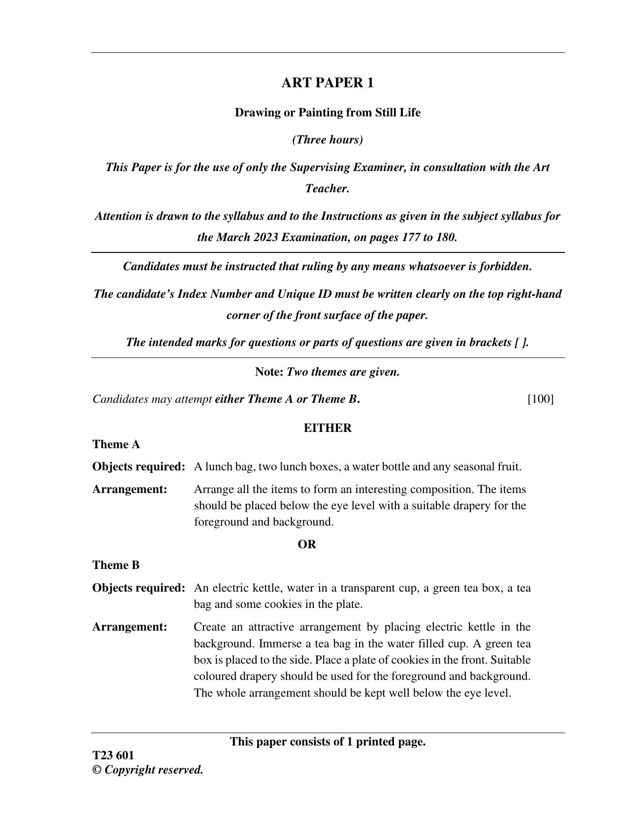 ICSE Class 10 ART PAPER 1 2023 Question Paper - Page 1