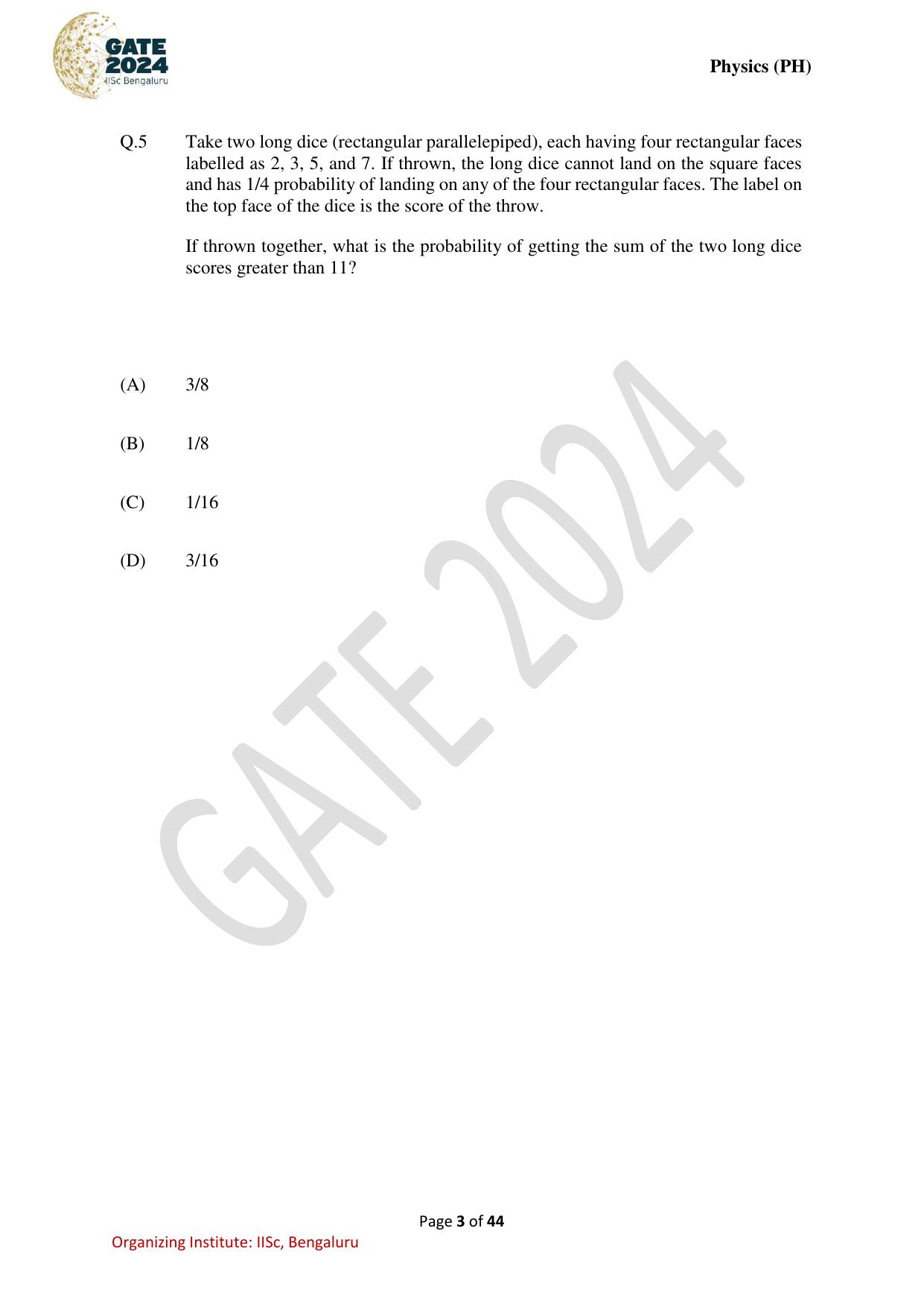 GATE 2024 Physics (PH) Question Paper - Page 3