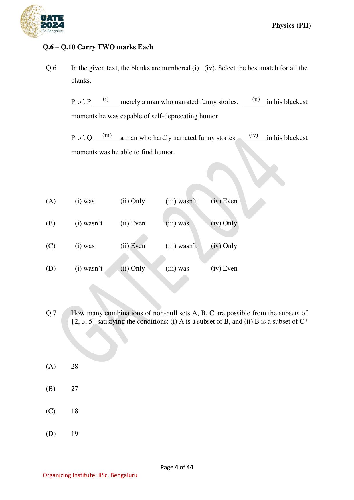 GATE 2024 Physics (PH) Question Paper - Page 4