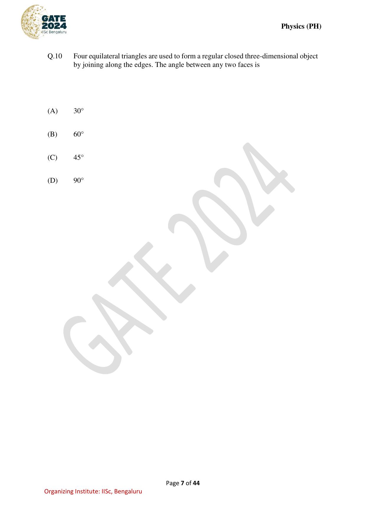 GATE 2024 Physics (PH) Question Paper - Page 7