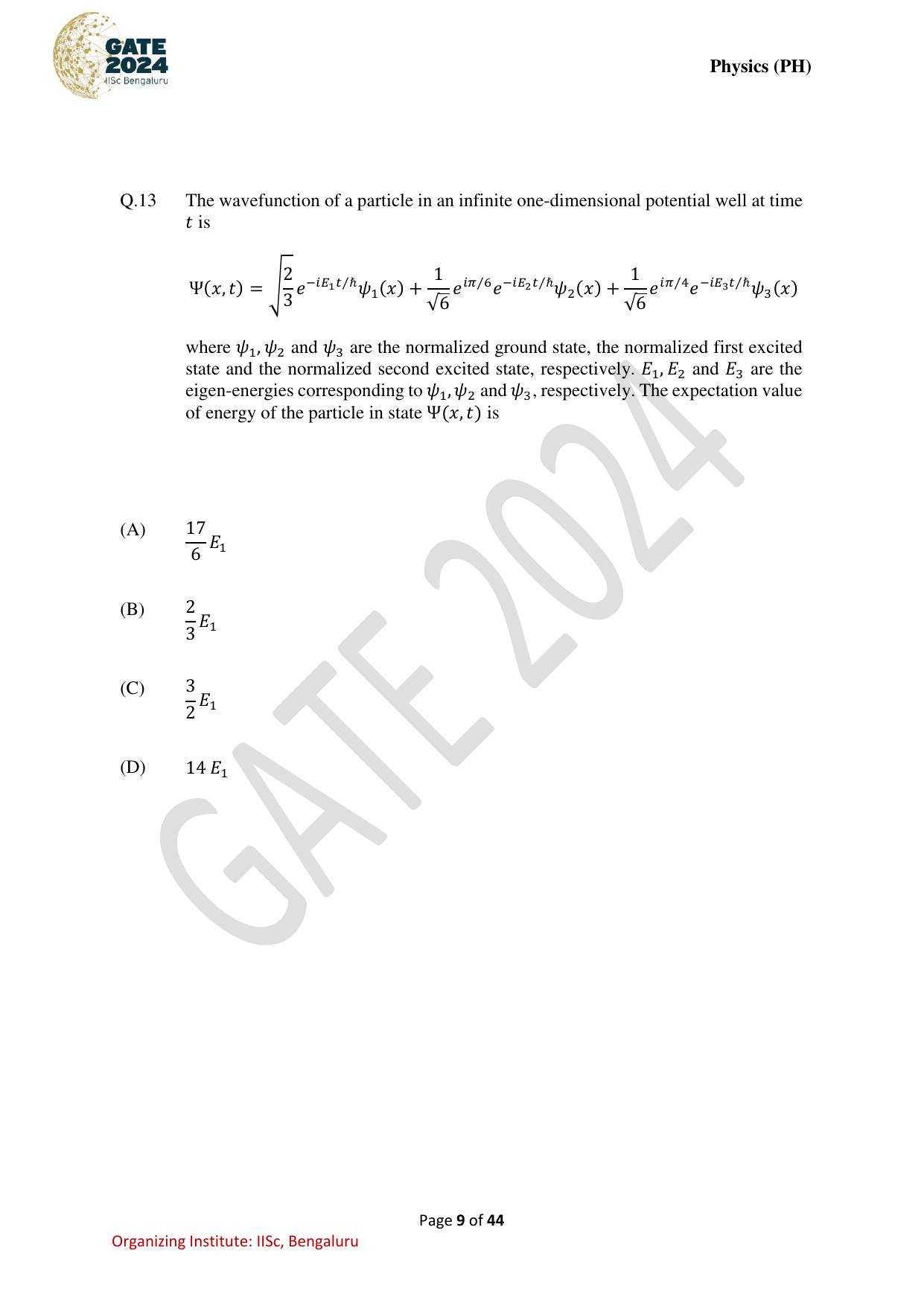 GATE 2024 Physics (PH) Question Paper - Page 9