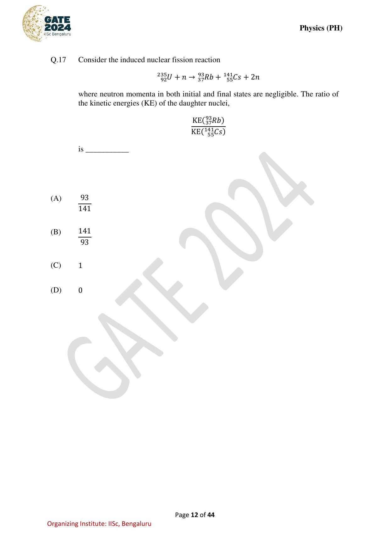 GATE 2024 Physics (PH) Question Paper - Page 12