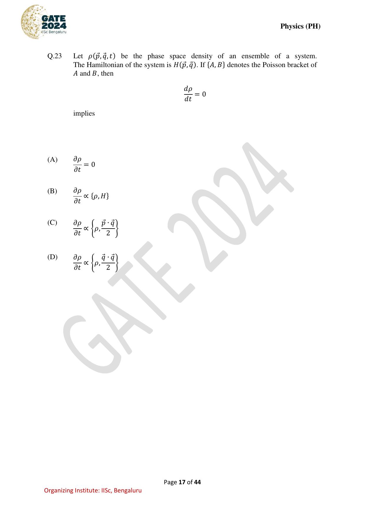 GATE 2024 Physics (PH) Question Paper - Page 17