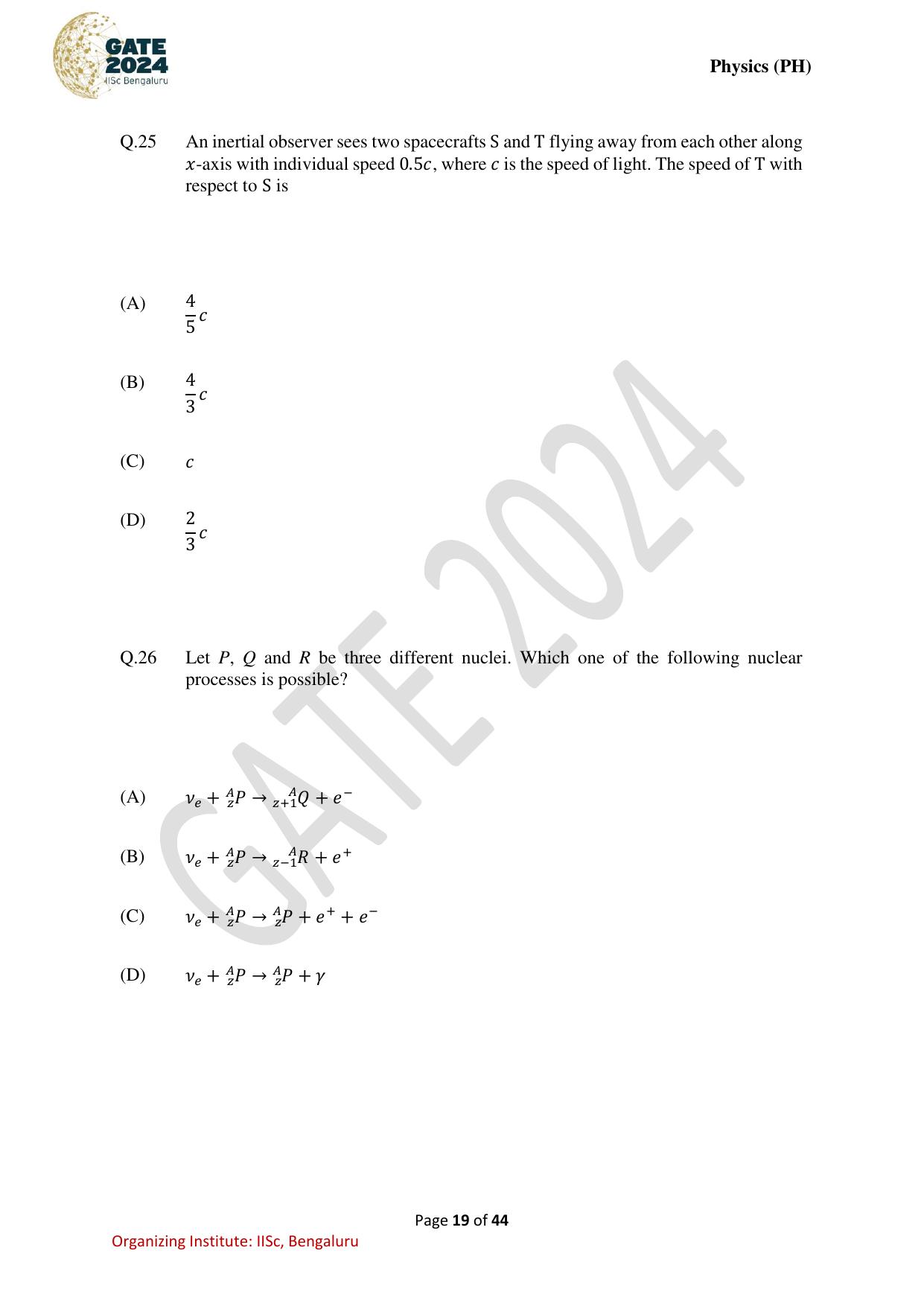 GATE 2024 Physics (PH) Question Paper - Page 19