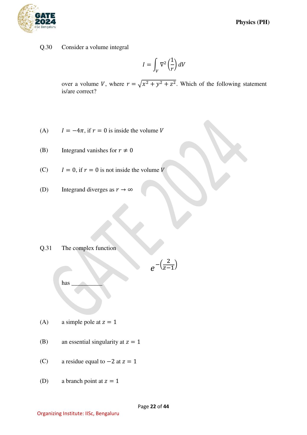GATE 2024 Physics (PH) Question Paper - Page 22