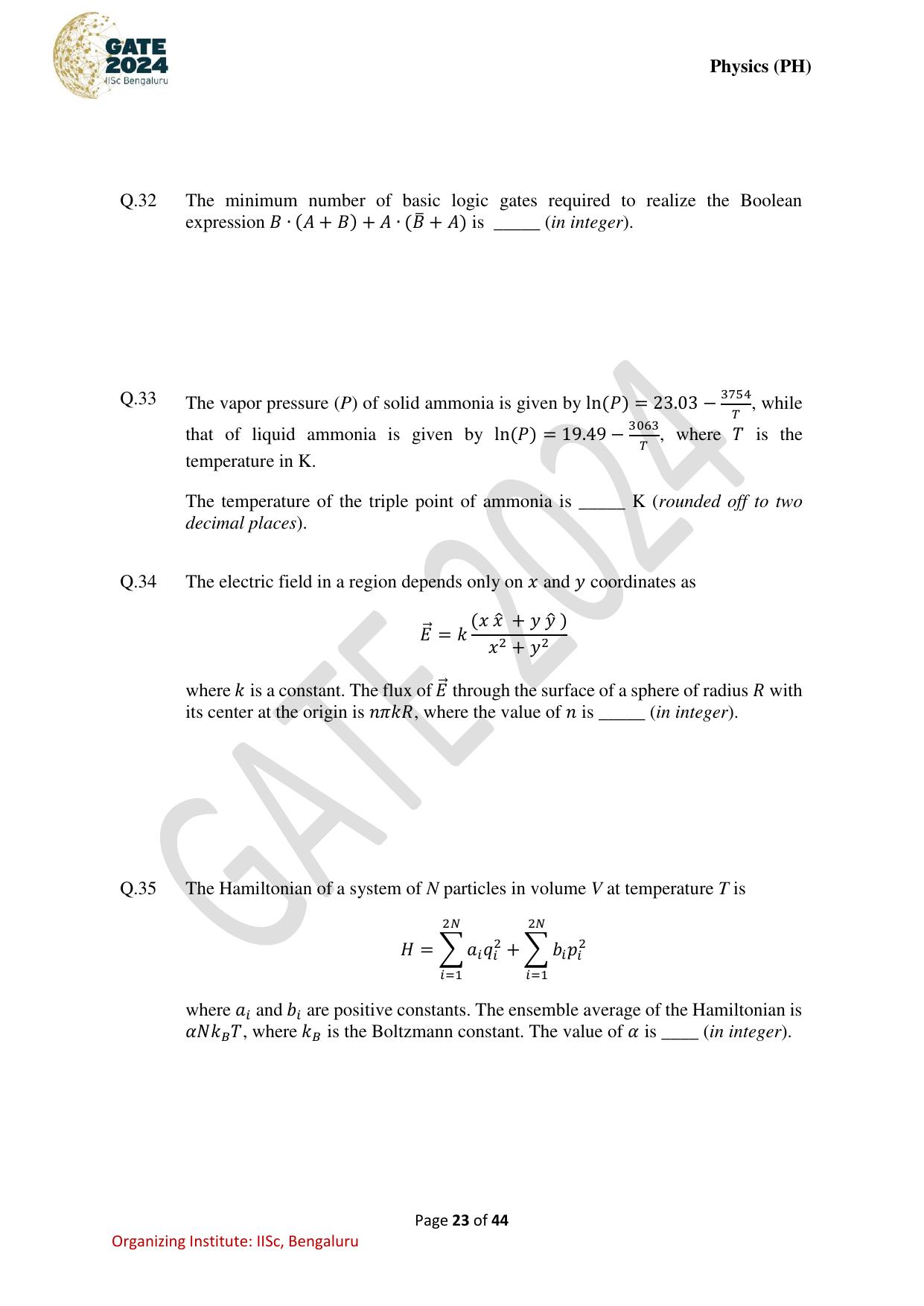 GATE 2024 Physics (PH) Question Paper - Page 23